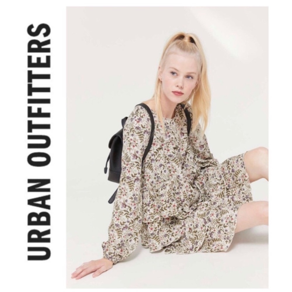 Urban Outfitters | Green Floral Babydoll Dress Medium